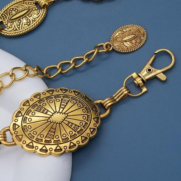 Western Concho Chain Belt for Women Adjustable Metal Waist Jewelry for Dresses - Picture 4 of 7